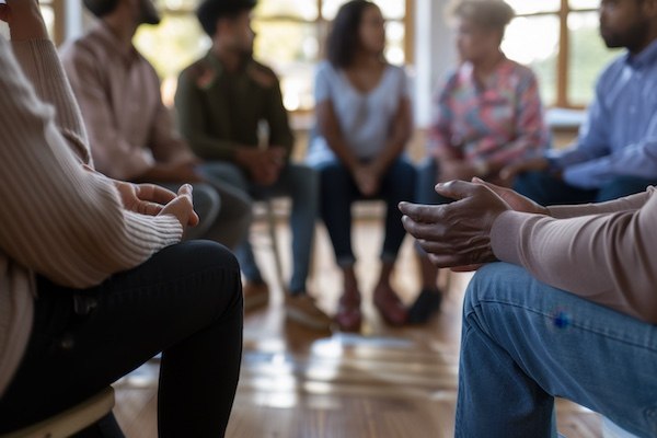Group therapy session as part of structured addiction treatment