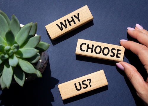 Succulent plant with the words "Why Choose Us" representing growth and trust